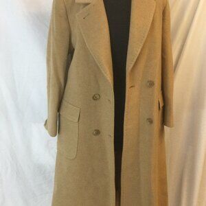 100% Camel Hair Women Long Coat Honey Beige Pockets Double Breast Siz 6 USA READ